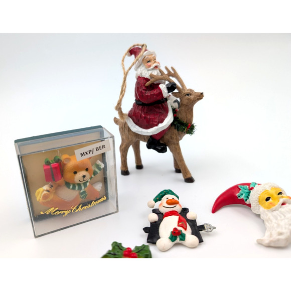 VTG Christmas Brooch Lot Snowbabies Boyd Bears Teddy Cat Snowman Santa Ornament - Picture 2 of 16